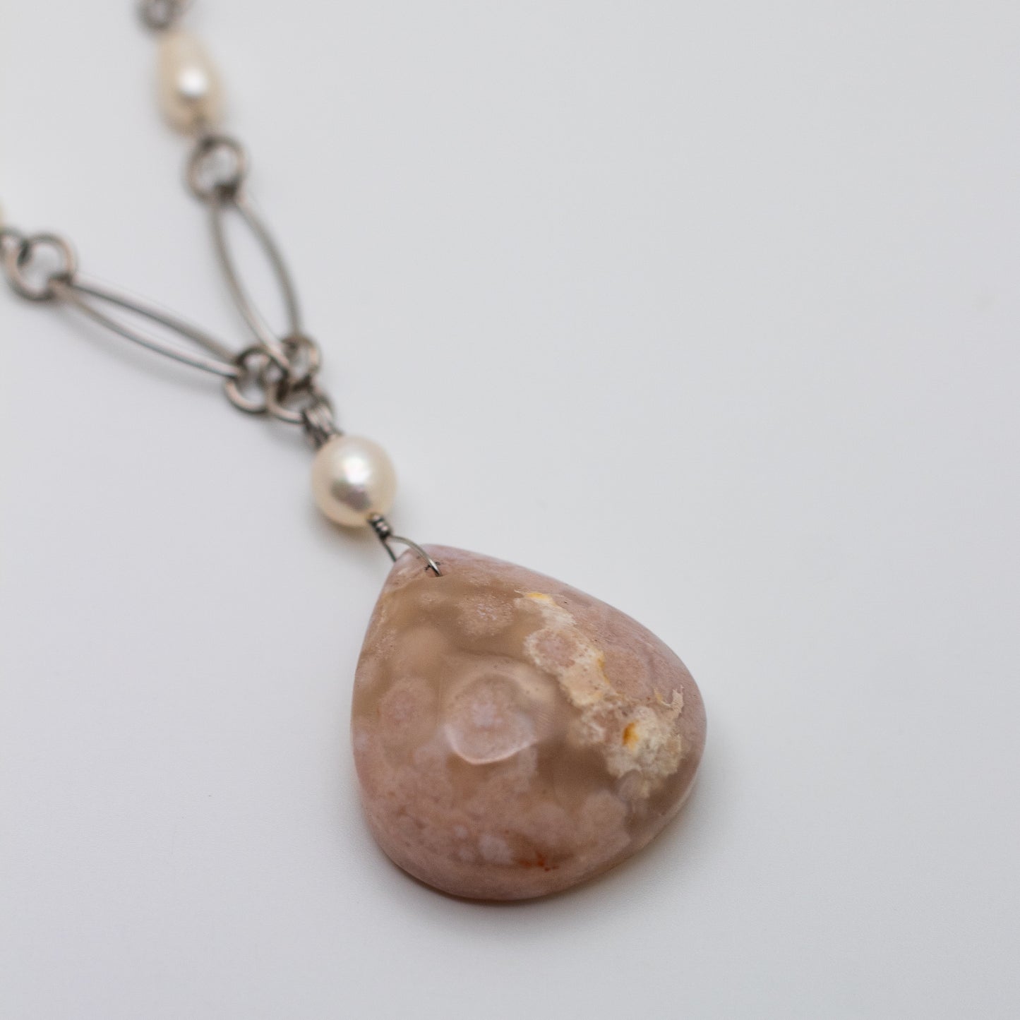 Cherry Blossom Agate and Freshwater Pearl Statement Necklace