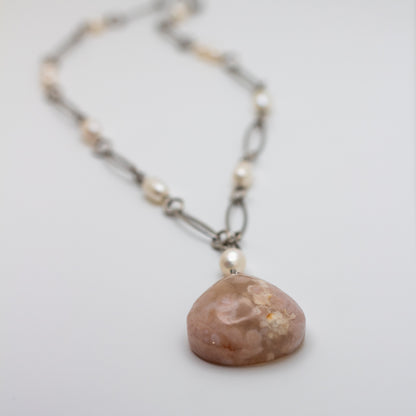 Cherry Blossom Agate and Freshwater Pearl Statement Necklace