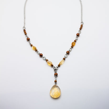 Citrine & Bronzite Drop Necklace