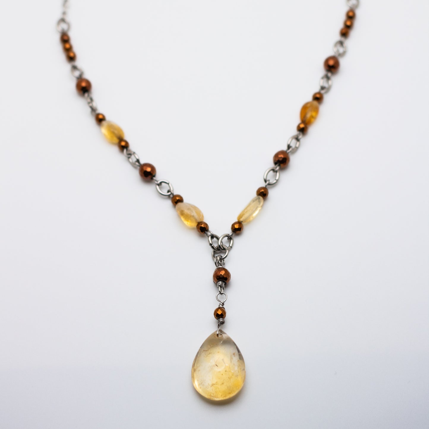 Citrine & Bronzite Drop Necklace