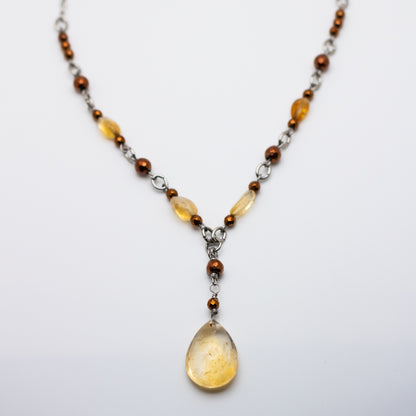 Citrine & Bronzite Drop Necklace