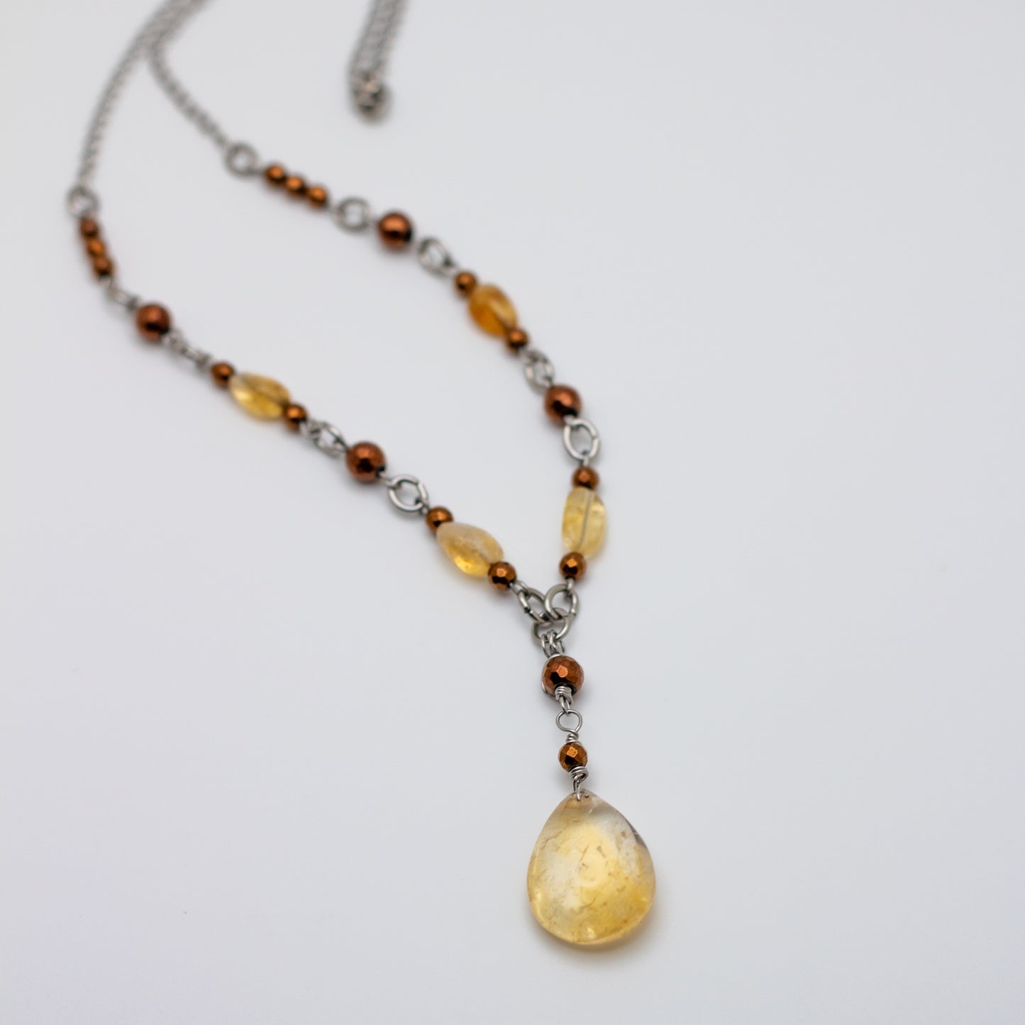 Citrine & Bronzite Drop Necklace