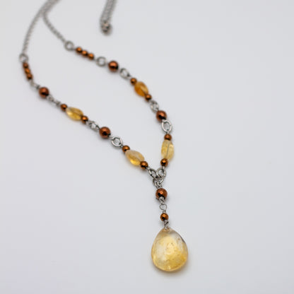 Citrine & Bronzite Drop Necklace