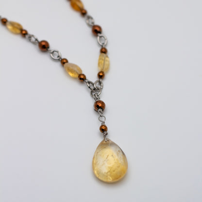 Citrine & Bronzite Drop Necklace