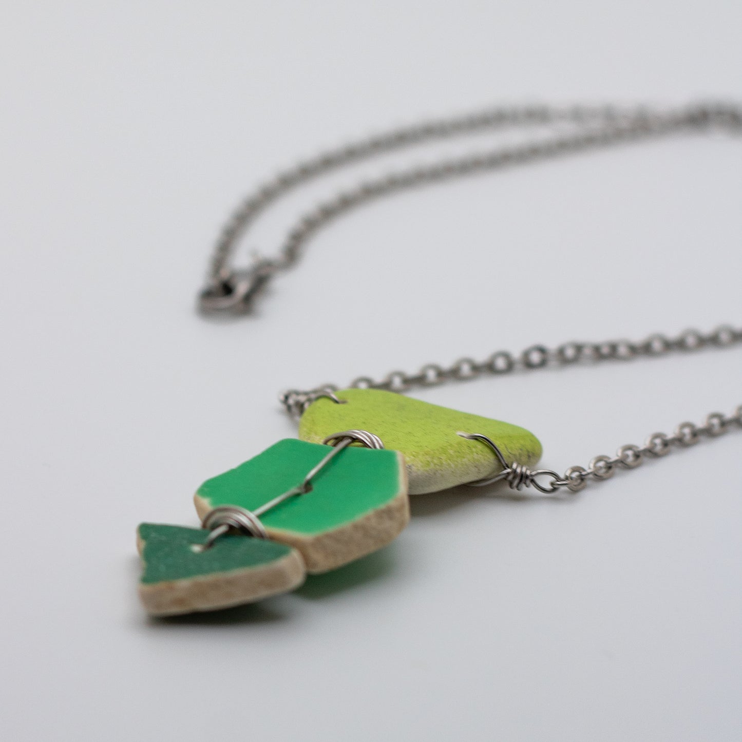 Lake Erie Green Beach Pottery Trio Necklace