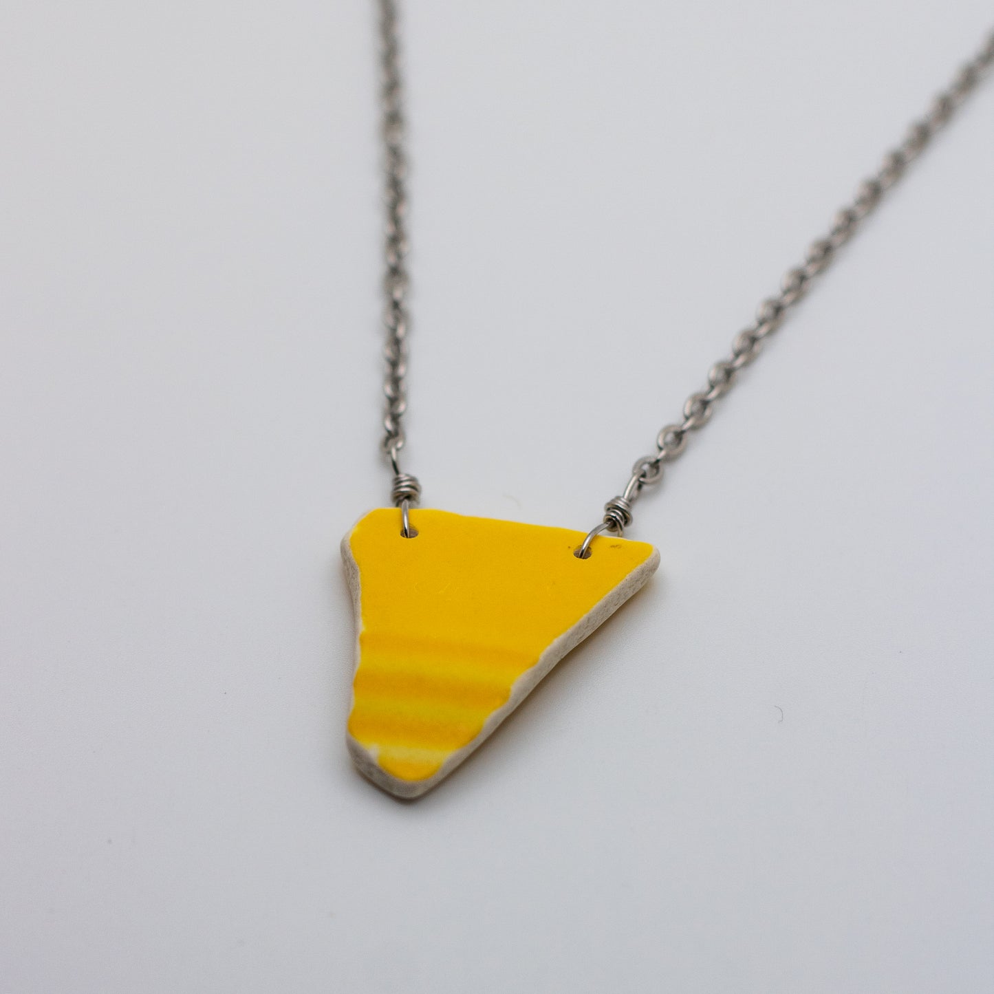 Lake Erie Yellow Textured Beach Pottery Necklace