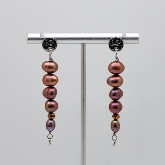 Rose Gold Freshwater Pearl Textured Stud-Base Earrings