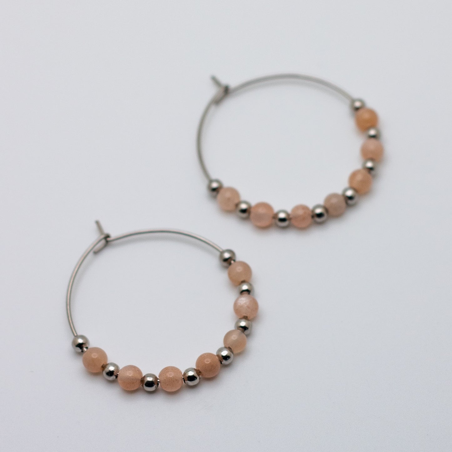 Peach Moonstone Hoop Earrings