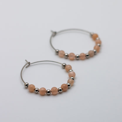 Peach Moonstone Hoop Earrings