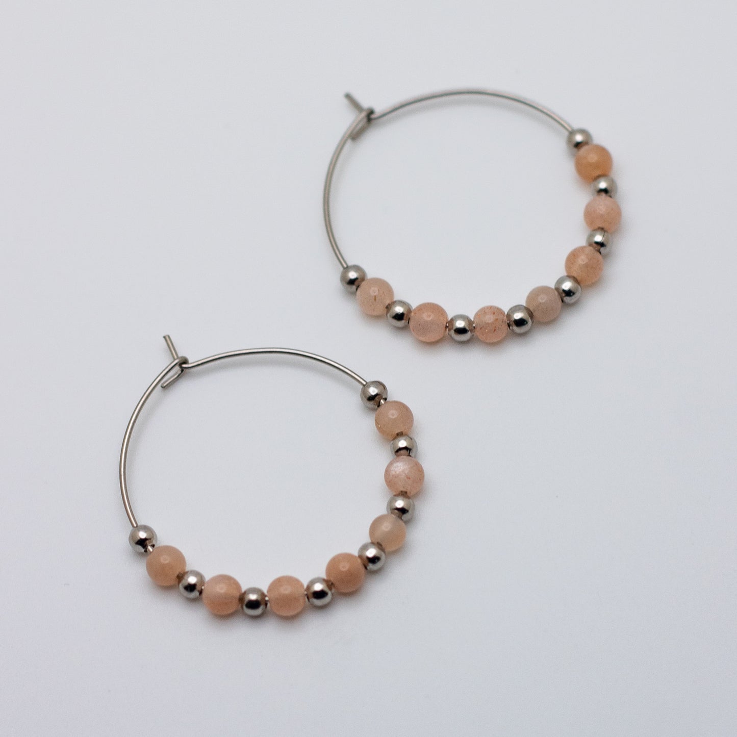 Peach Moonstone Hoop Earrings