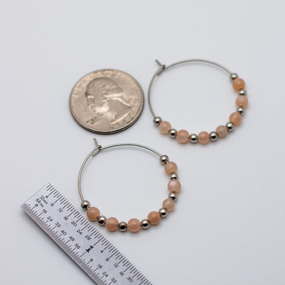 Peach Moonstone Hoop Earrings