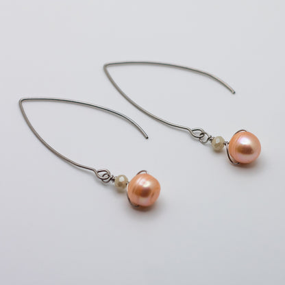 Peach Freshwater Pearl Wire Threader Earrings