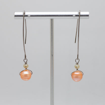 Peach Freshwater Pearl Wire Threader Earrings