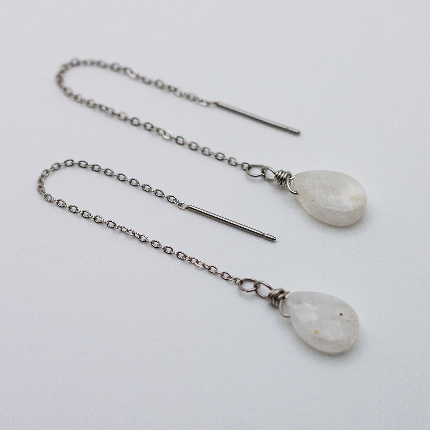 Blue Moonstone Chain Threader Earrings