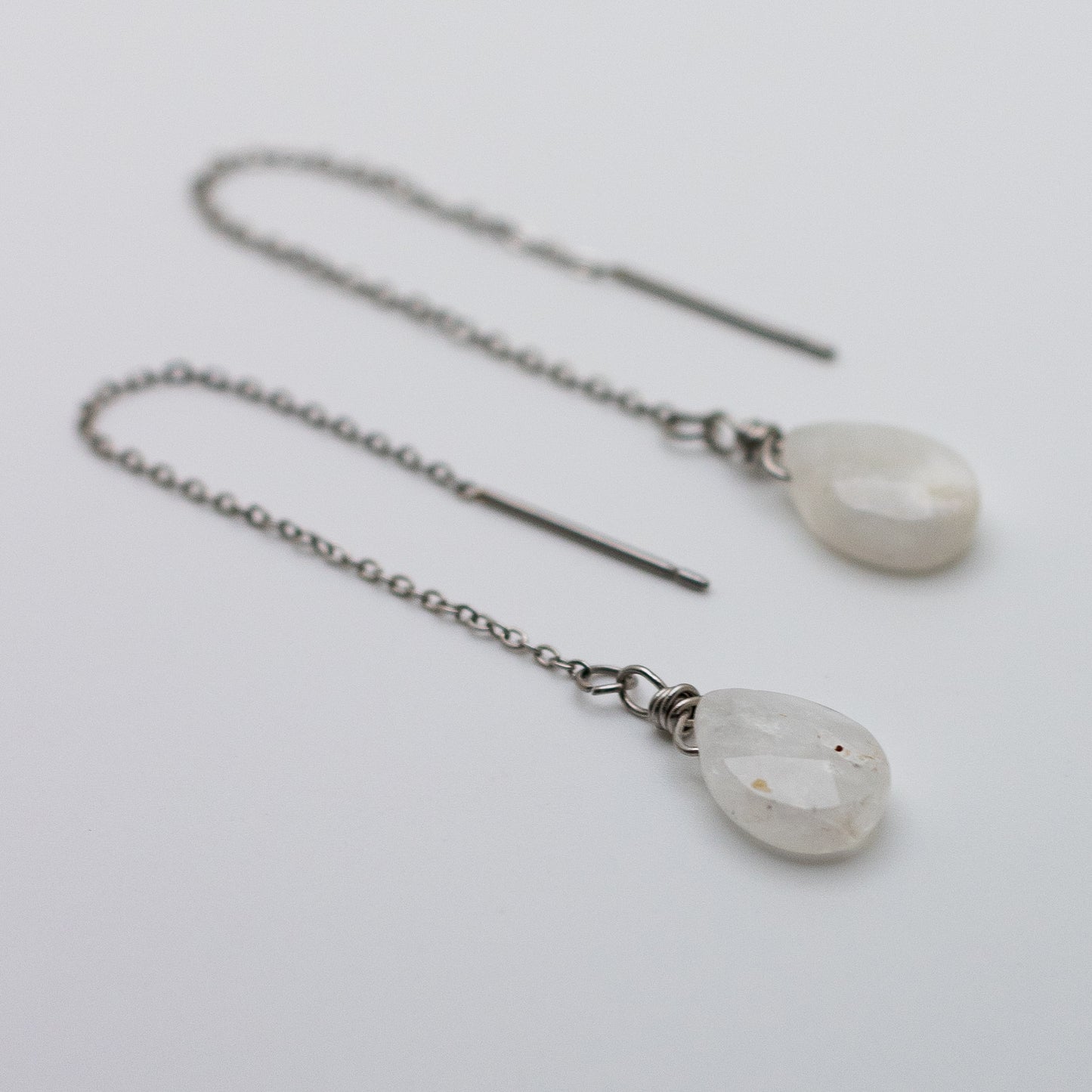 Blue Moonstone Chain Threader Earrings