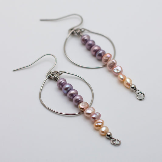 Lavender, Pink and Peach Freshwater Pearl Earrings