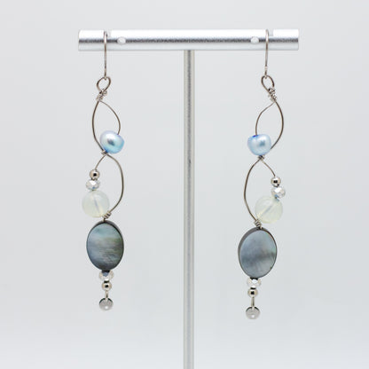 Black Shell, Pearl & Opalite Earrings