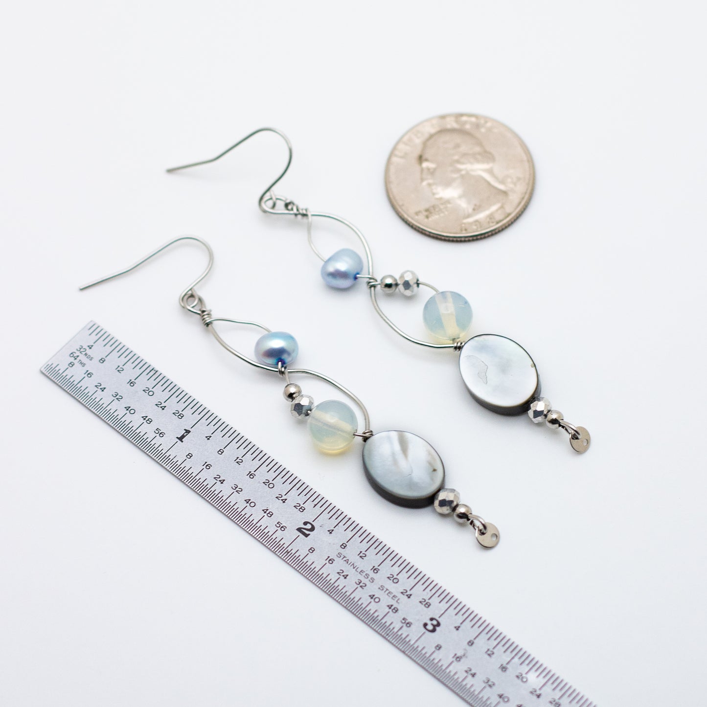 Black Shell, Pearl & Opalite Earrings