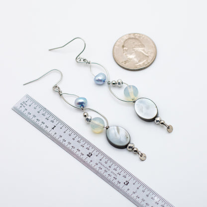 Black Shell, Pearl & Opalite Earrings