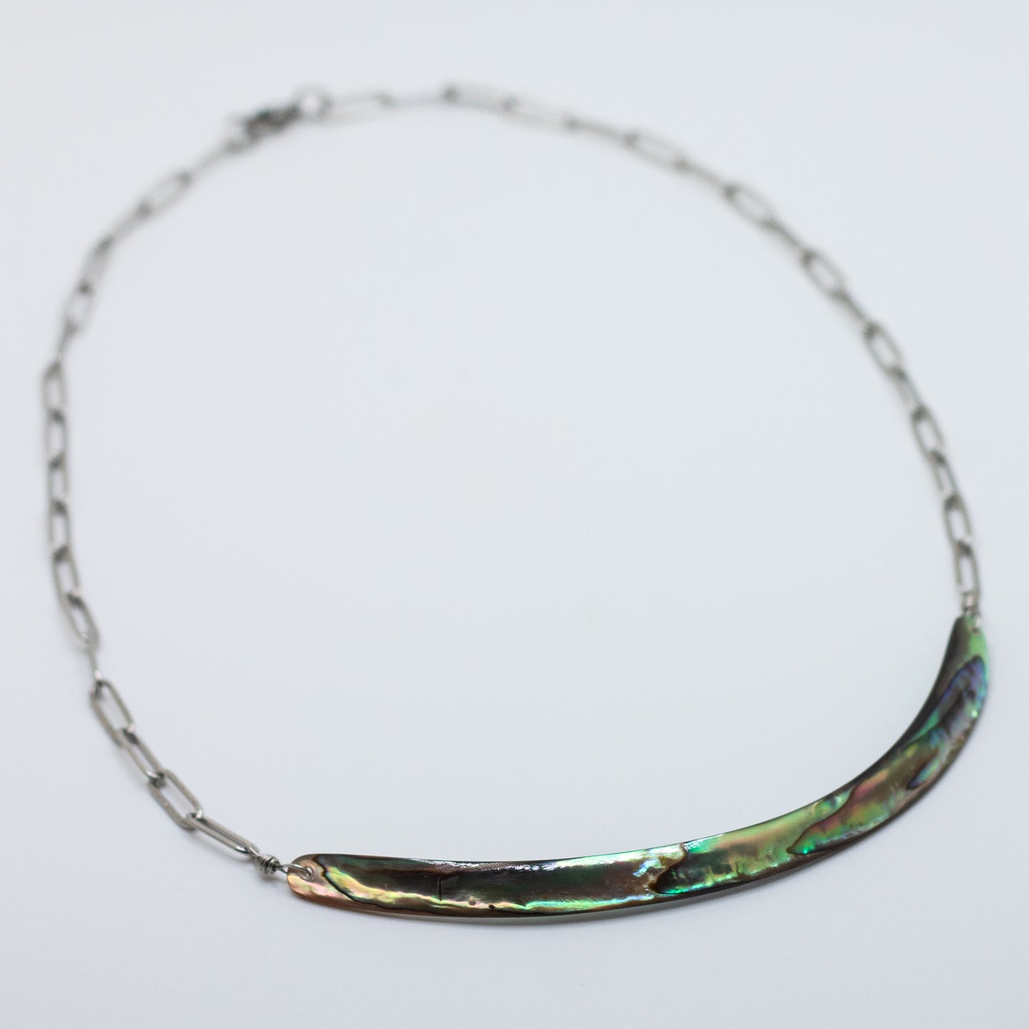 Abalone Bar Textured Paperclip Necklace