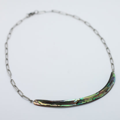 Abalone Bar Textured Paperclip Necklace