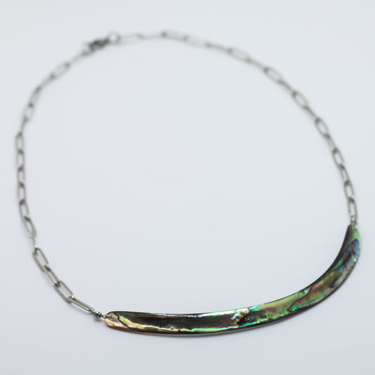 Abalone Bar Textured Paperclip Necklace