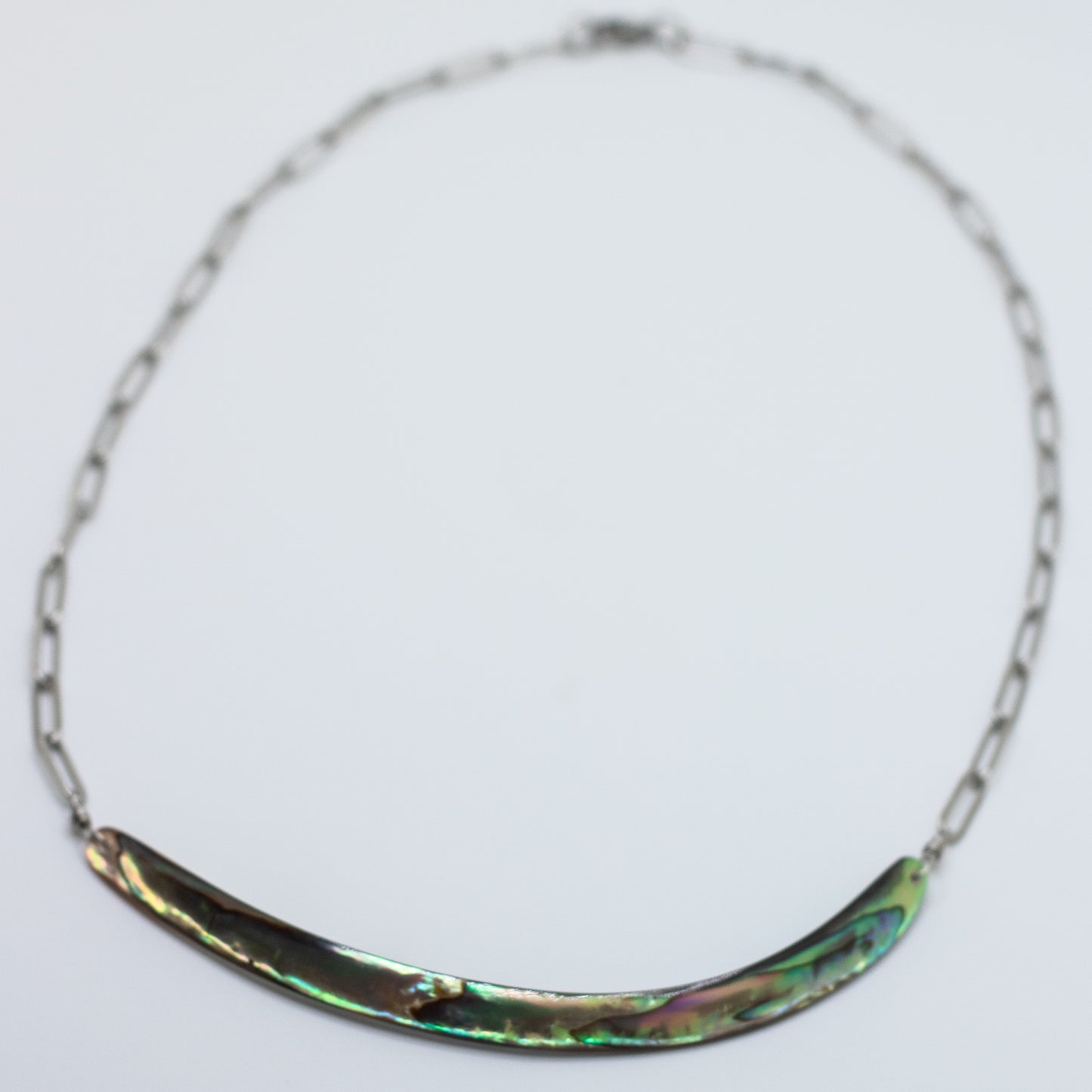 Abalone Bar Textured Paperclip Necklace