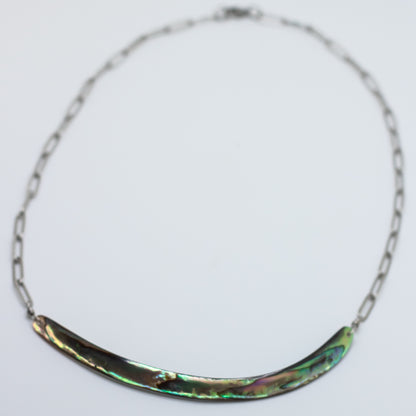 Abalone Bar Textured Paperclip Necklace