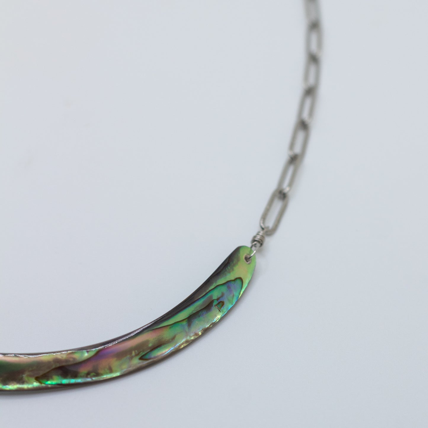 Abalone Bar Textured Paperclip Necklace