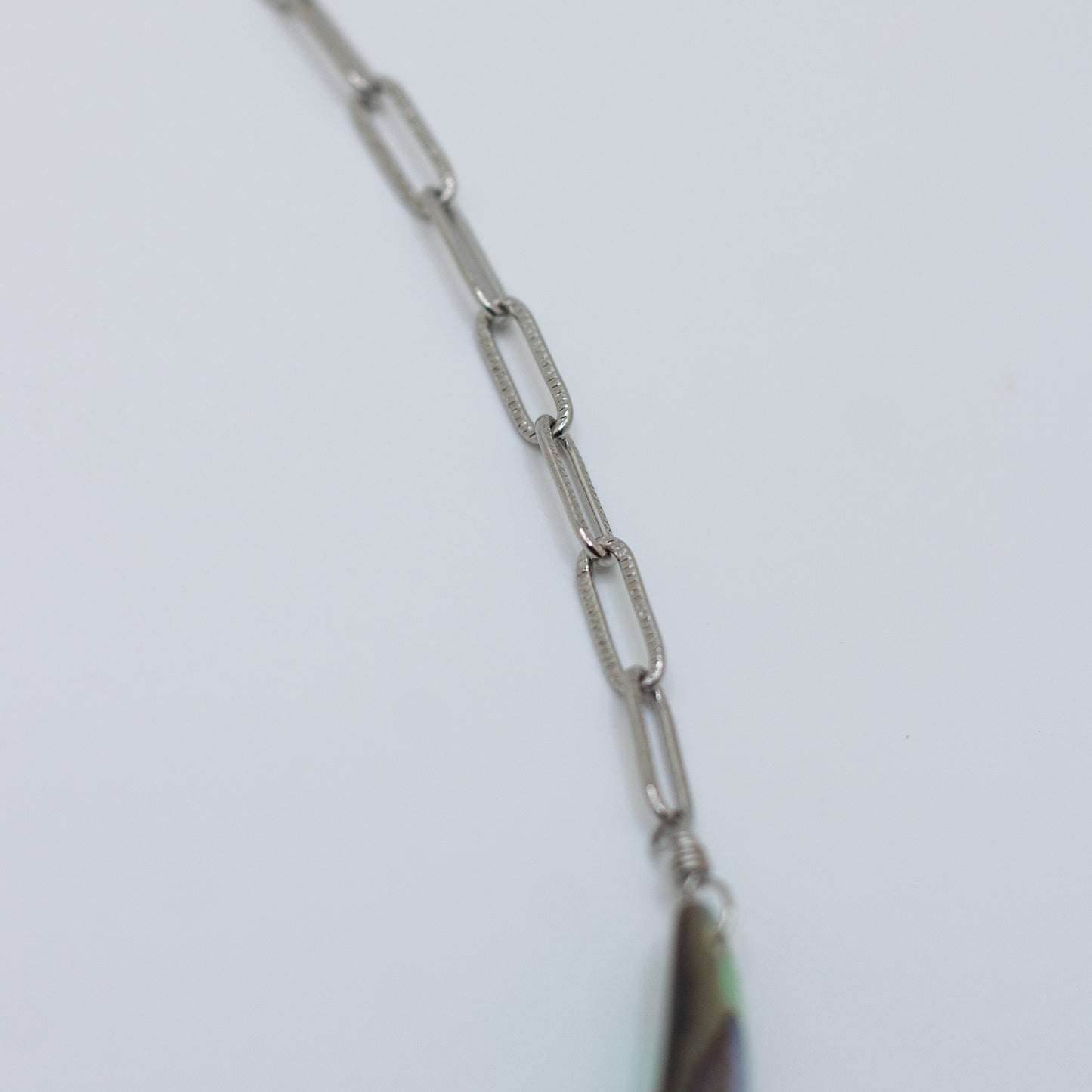 Abalone Bar Textured Paperclip Necklace