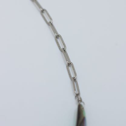 Abalone Bar Textured Paperclip Necklace