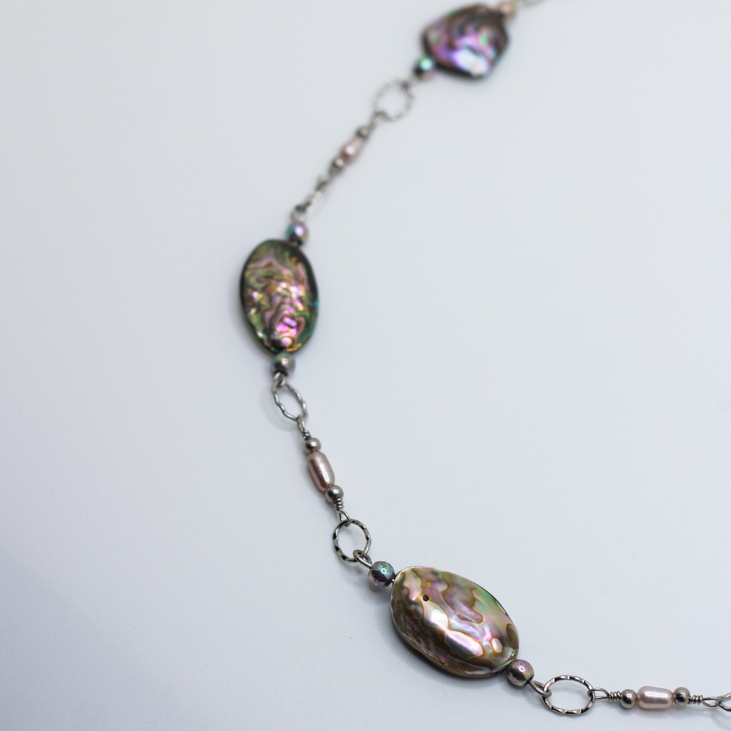 Abalone, Freshwater Pearl & Rainbow Hematite Necklace