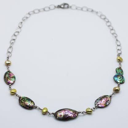 Abalone & Olive Freshwater Pearl Necklace