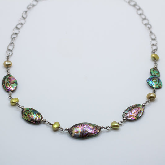 Abalone & Olive Freshwater Pearl Necklace