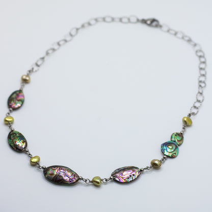 Abalone & Olive Freshwater Pearl Necklace