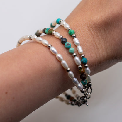 Triple Strand Freshwater Pearl & Turquoise Bracelet