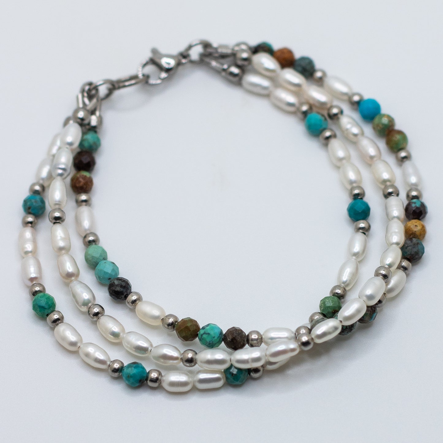 Triple Strand Freshwater Pearl & Turquoise Bracelet