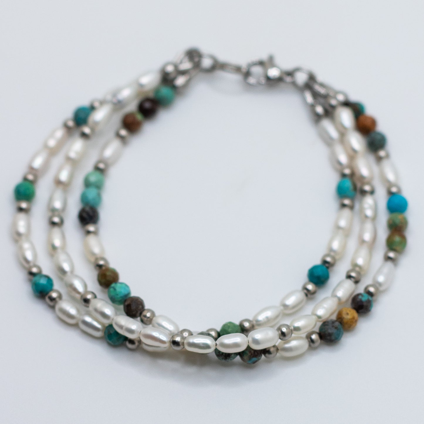 Triple Strand Freshwater Pearl & Turquoise Bracelet