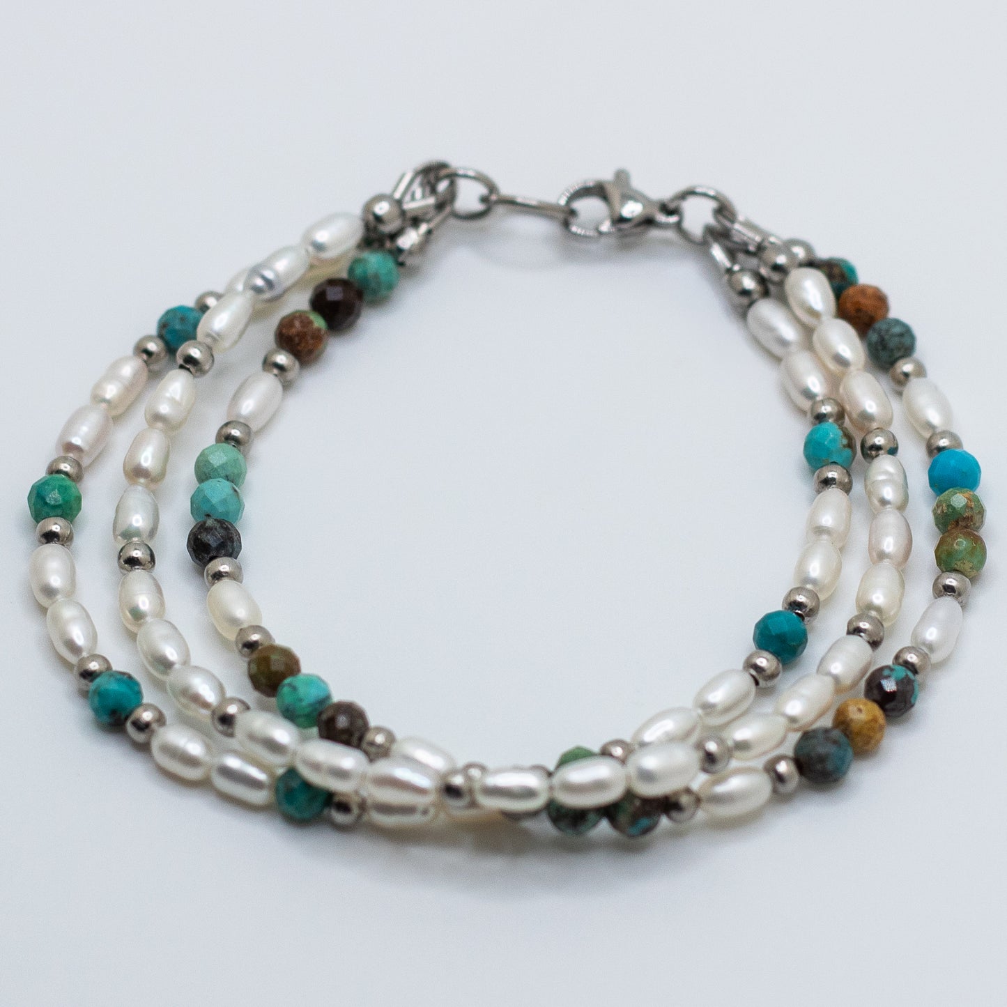 Triple Strand Freshwater Pearl & Turquoise Bracelet