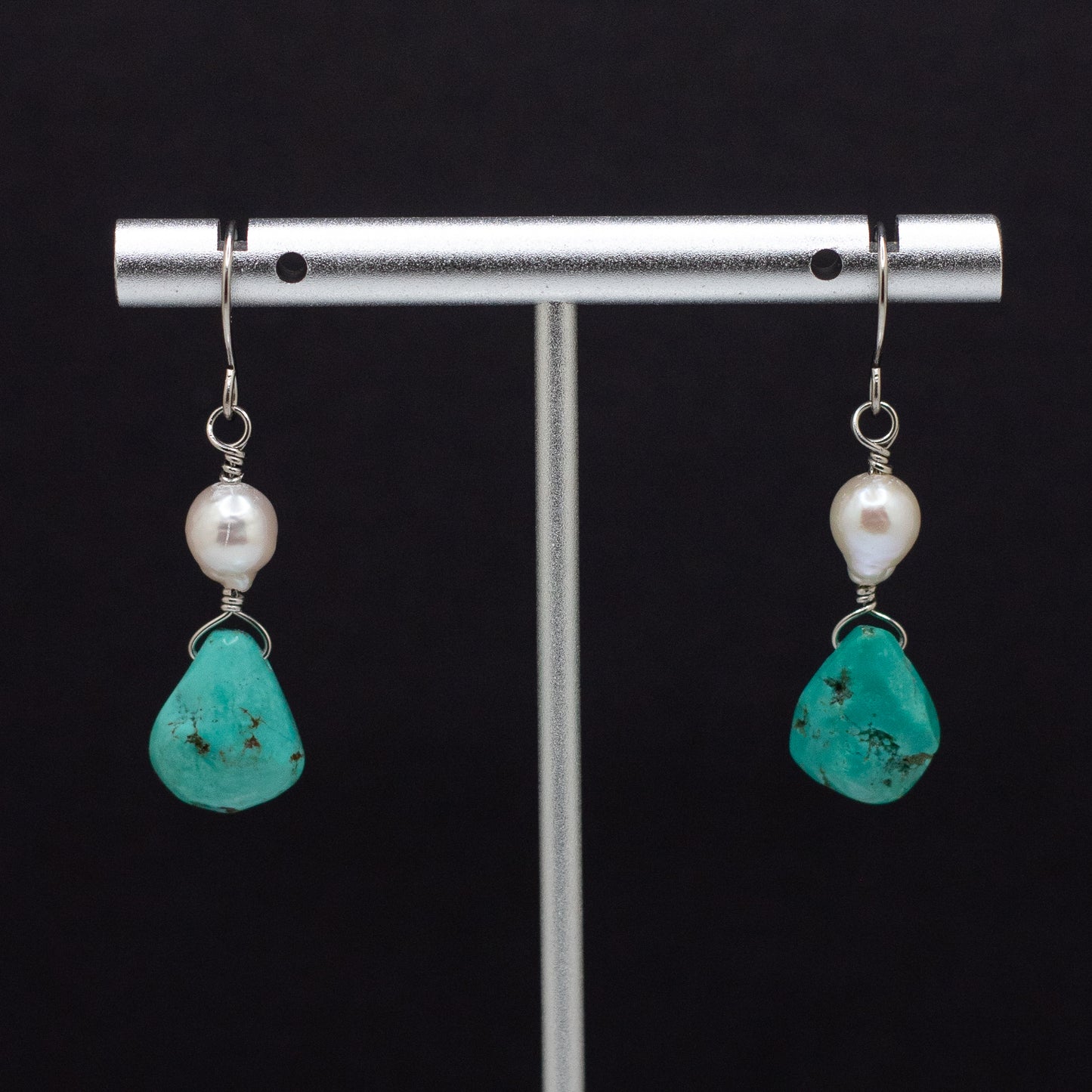 Turquoise & Freshwater Pearl Drop Earrings