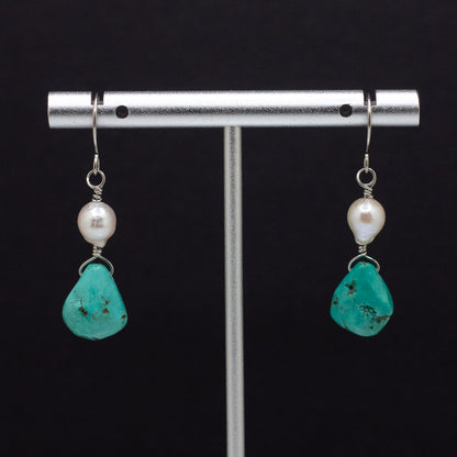 Turquoise & Freshwater Pearl Drop Earrings