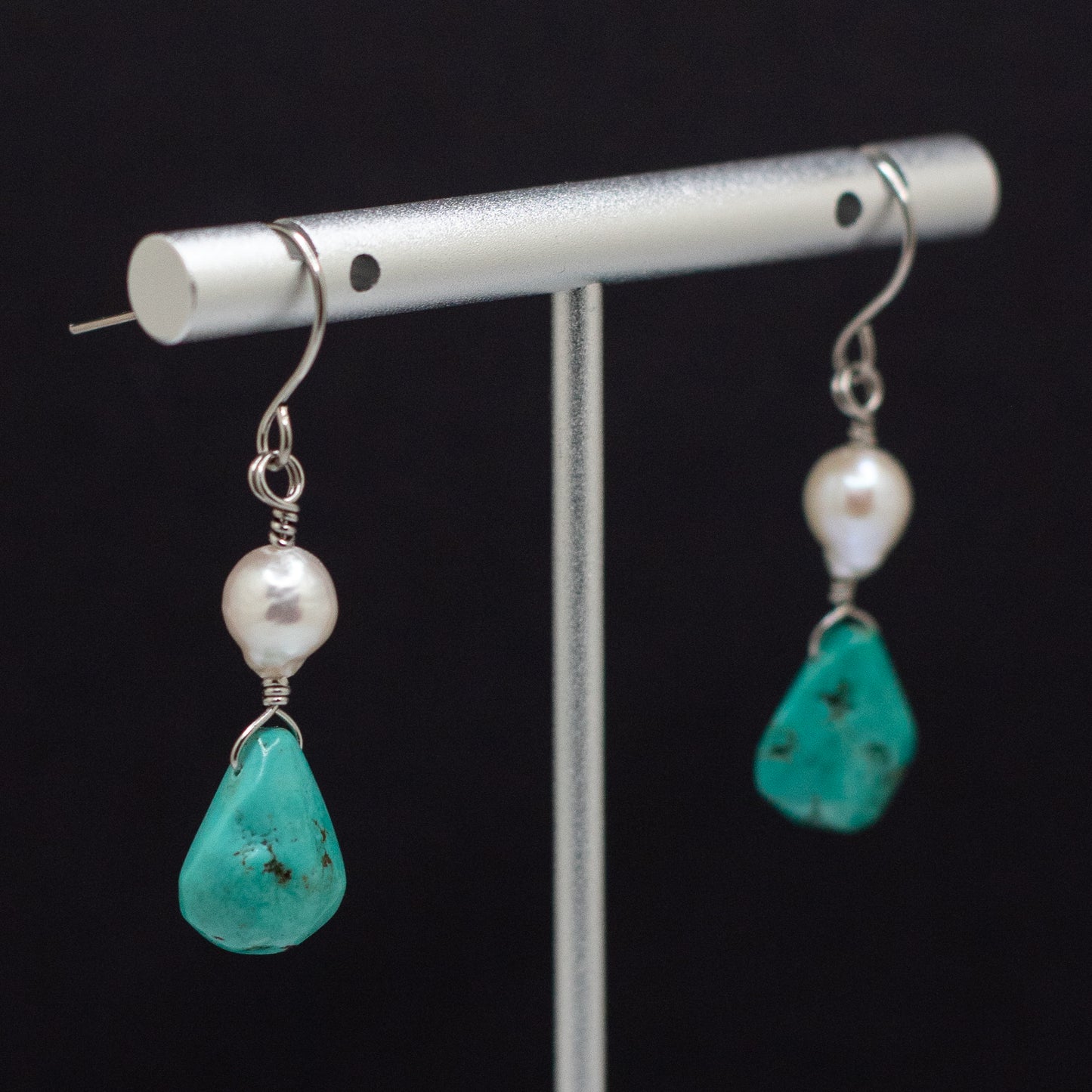 Turquoise & Freshwater Pearl Drop Earrings