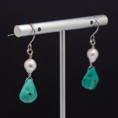 Turquoise & Freshwater Pearl Drop Earrings