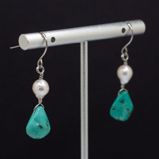 Turquoise & Freshwater Pearl Drop Earrings