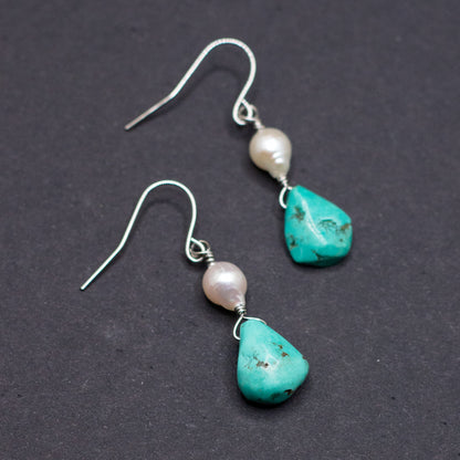 Turquoise & Freshwater Pearl Drop Earrings