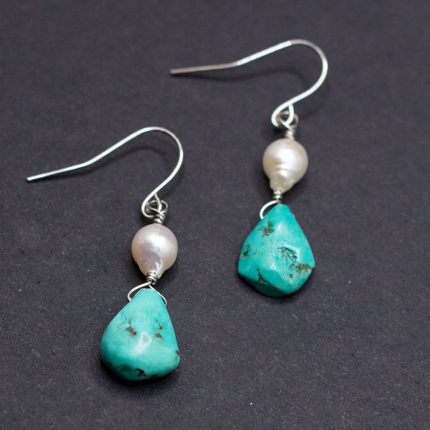 Turquoise & Freshwater Pearl Drop Earrings