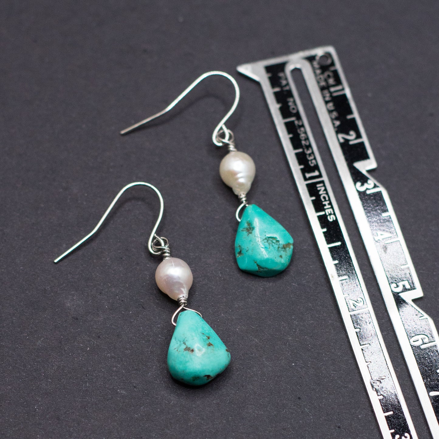 Turquoise & Freshwater Pearl Drop Earrings
