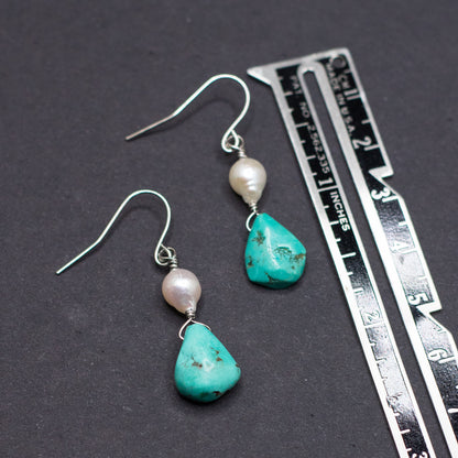 Turquoise & Freshwater Pearl Drop Earrings
