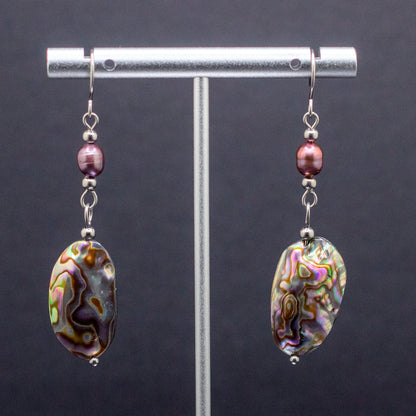 Abalone & Rose Gold Freshwater Pearl Earrings