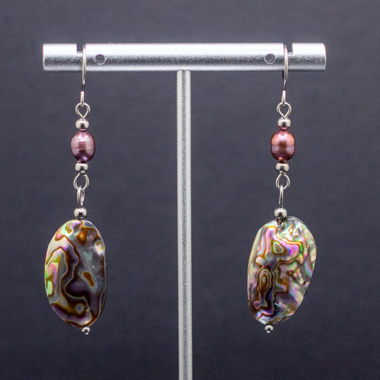 Abalone & Rose Gold Freshwater Pearl Earrings